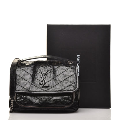 Saint Laurent Crinkled Calfskin Matelasse Monogram Baby Niki Chain Satchel Black 9 of 9