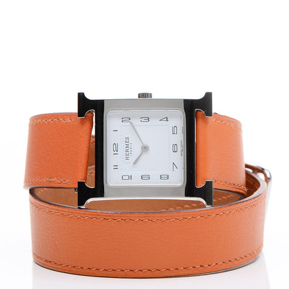 Hermes Stainless Steel Swift 26mm Heure H Hour Double Tour Quartz Watch Orange 3 of 10