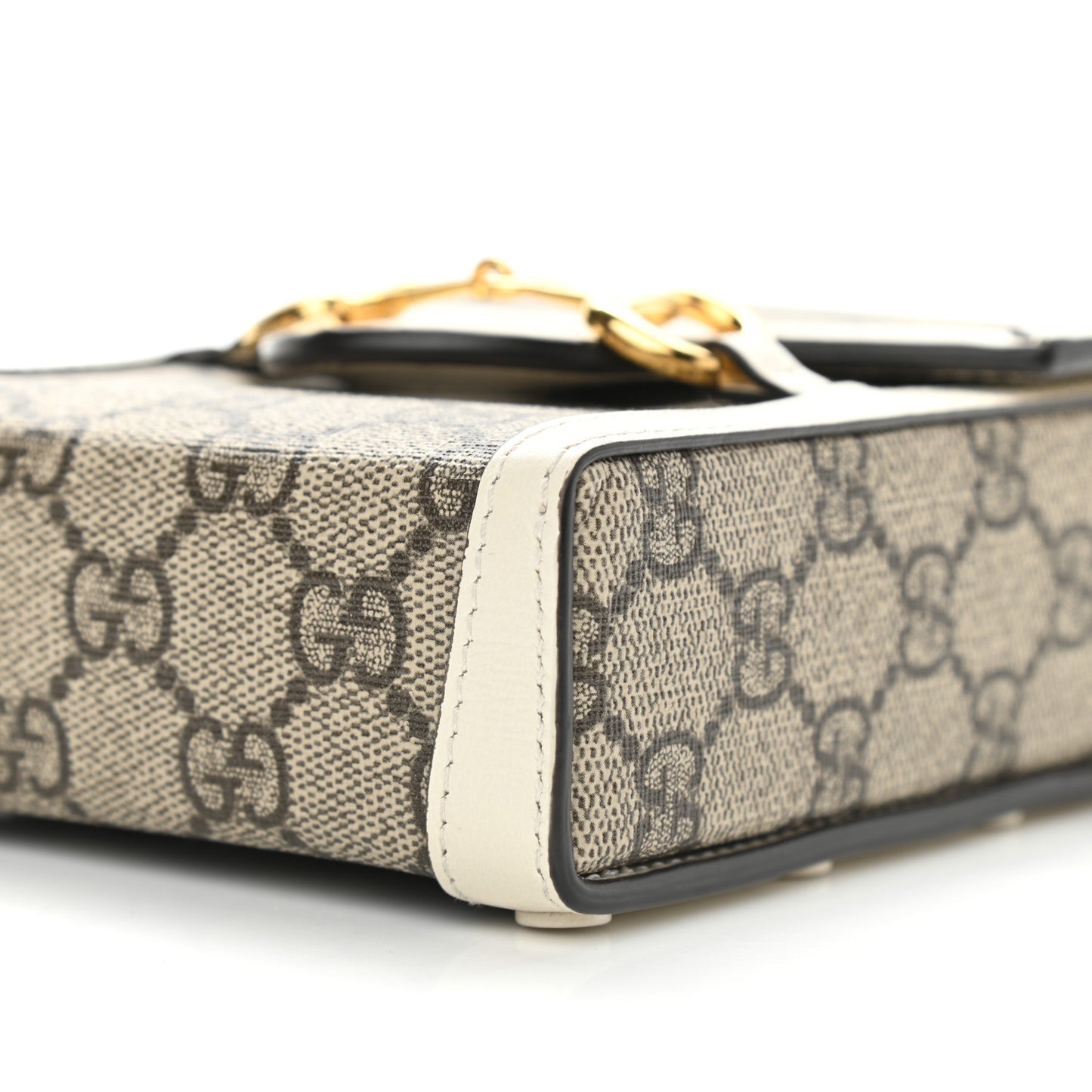 GG Supreme Monogram Azalea Calfskin Mini Horsebit 1955 Crossbody Bag Beige Ebony Mystic White