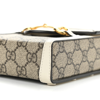 Gucci GG Supreme Monogram Azalea Calfskin Mini Horsebit 1955 Crossbody Bag Beige Ebony Mystic White 10 of 11