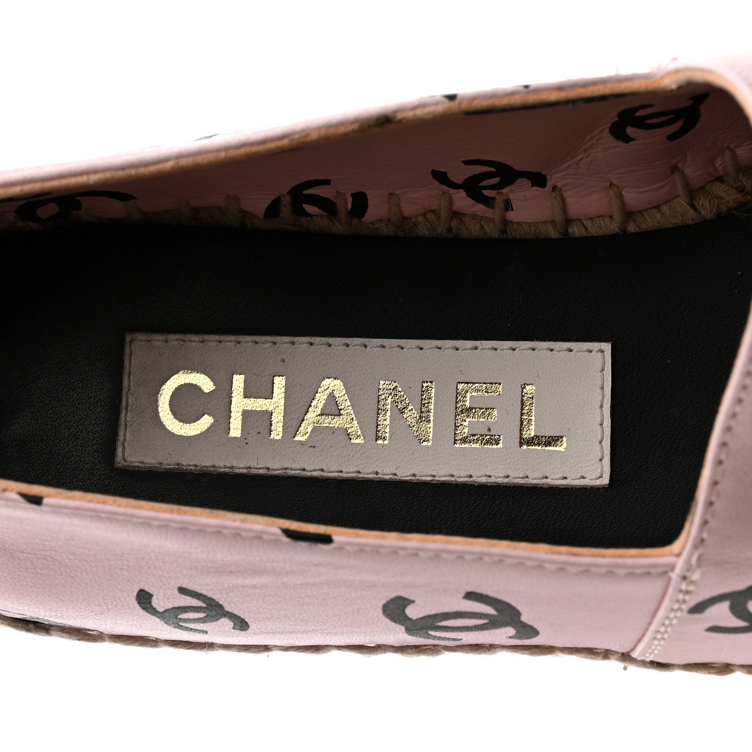 Chanel Lambskin Printed Coco Beach Espadrilles 37 Light Pink Black 6 of 9