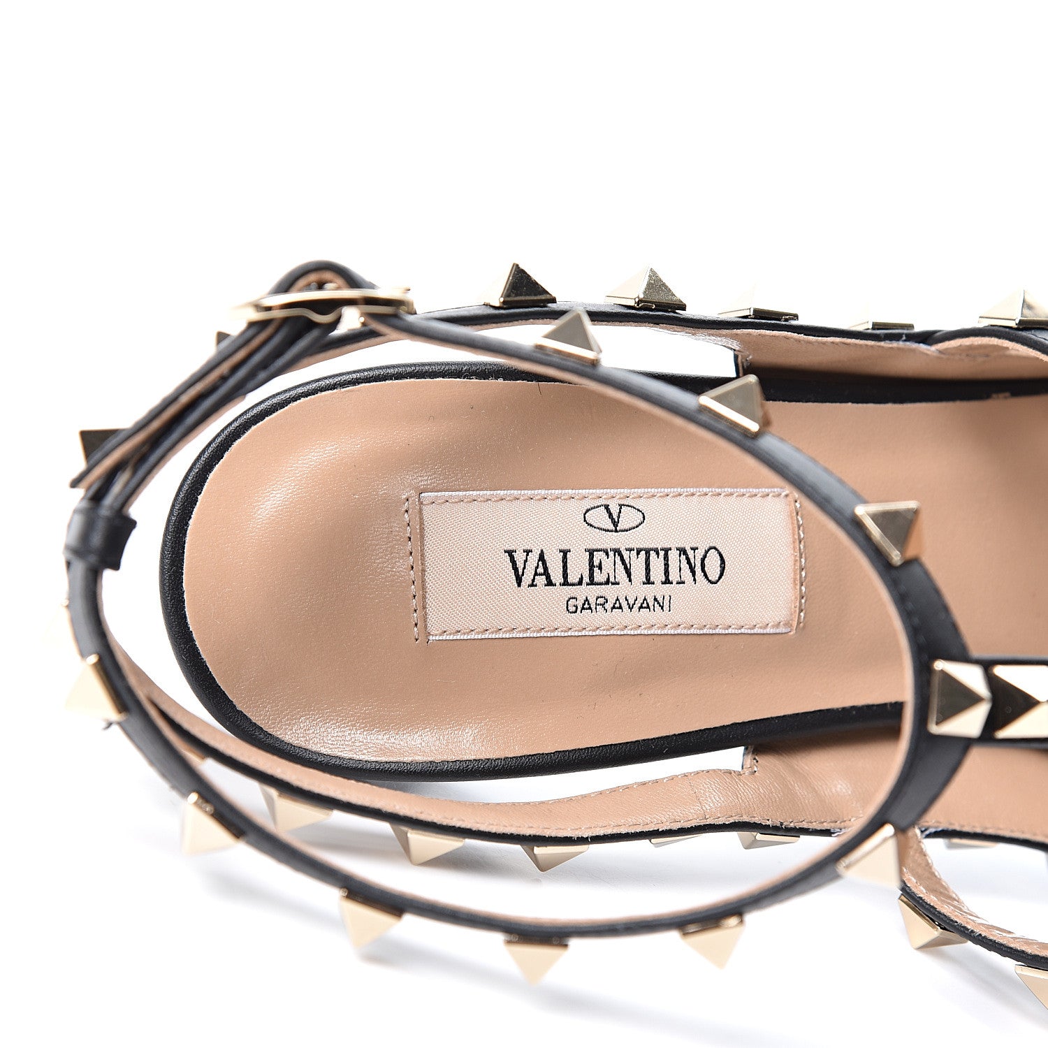 Valentino Garavani Pebbled Calfskin Rockstud Ankle Strap Pumps 39 Black 7 of 9