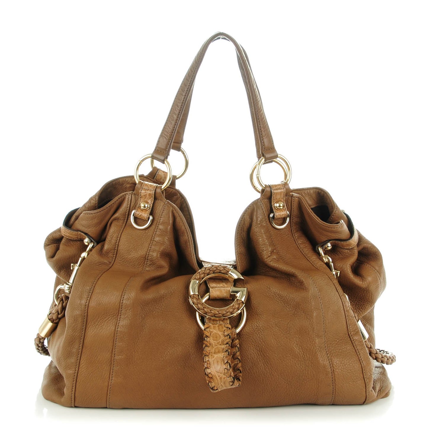 Pebbled Calfskin G Wave Shoulder Bag Light Brown