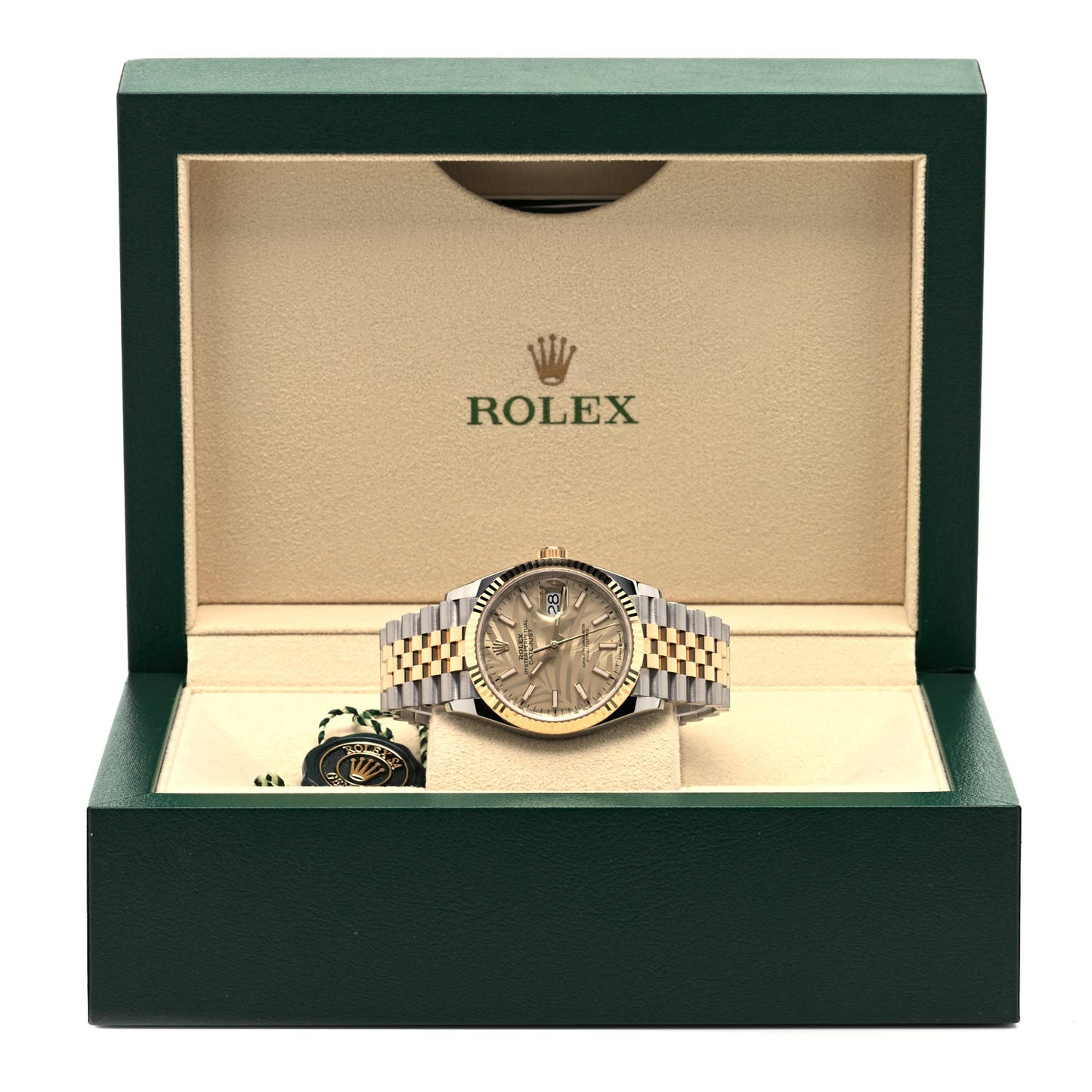 Stainless Steel 18K Yellow Gold 36mm Oyster Perpetual Datejust Watch Golden Palm 126233