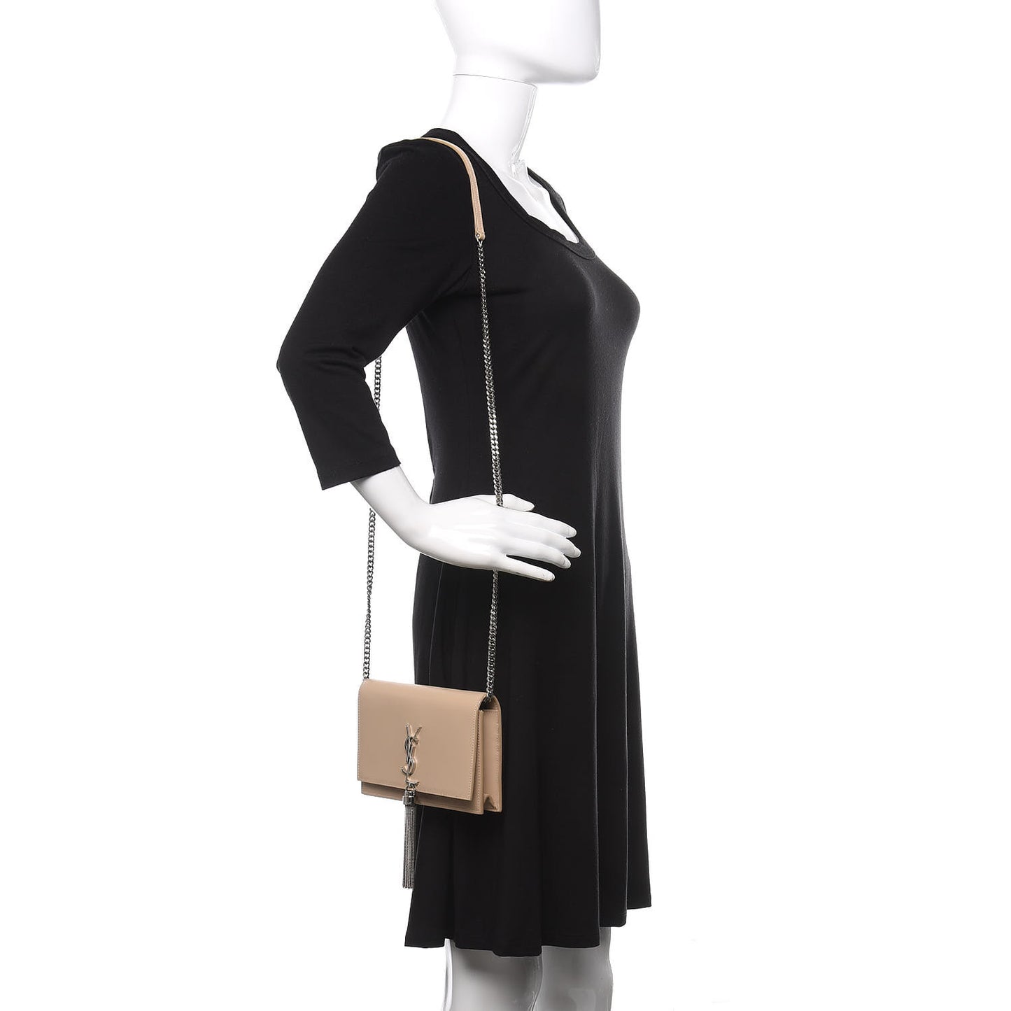 Smooth Calfskin Classic Monogram Kate Tassel Chain Wallet Nude Powder
