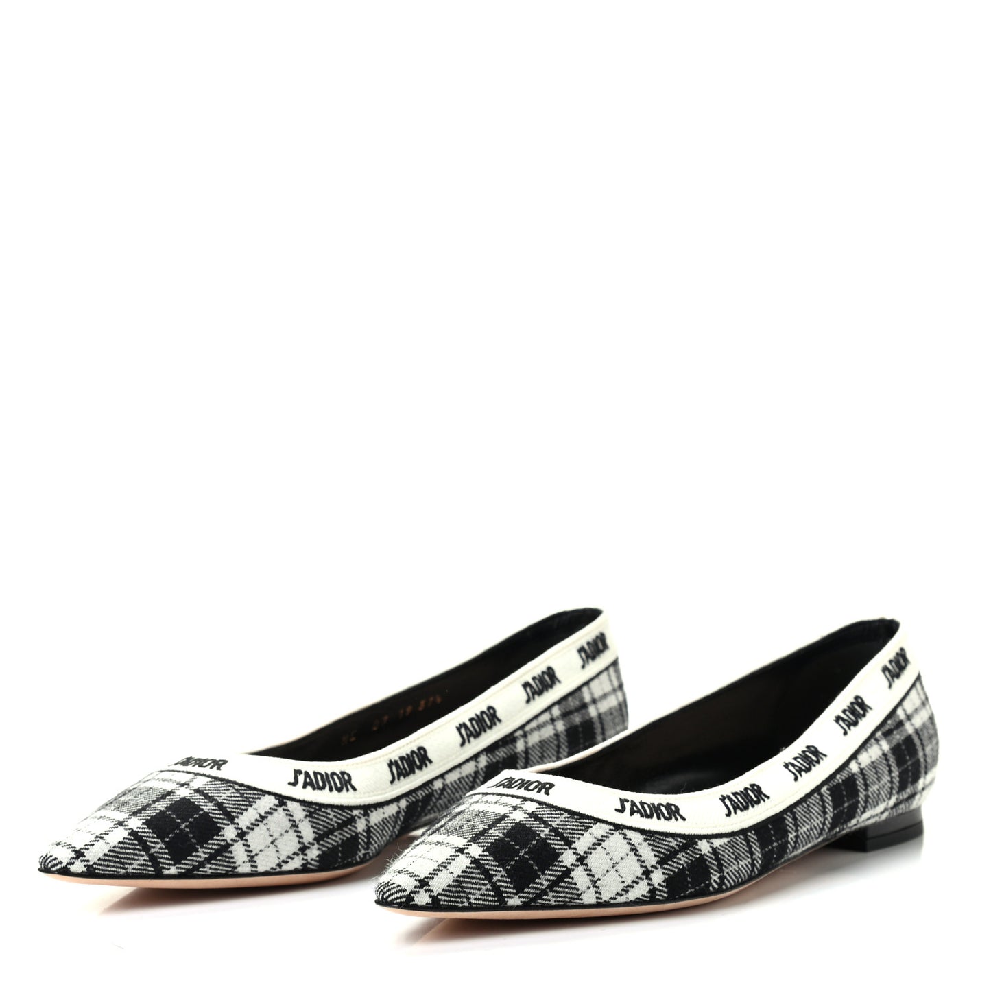 Canvas Tartan J'Adior Embroidered Ballet Flats 37.5 Black White