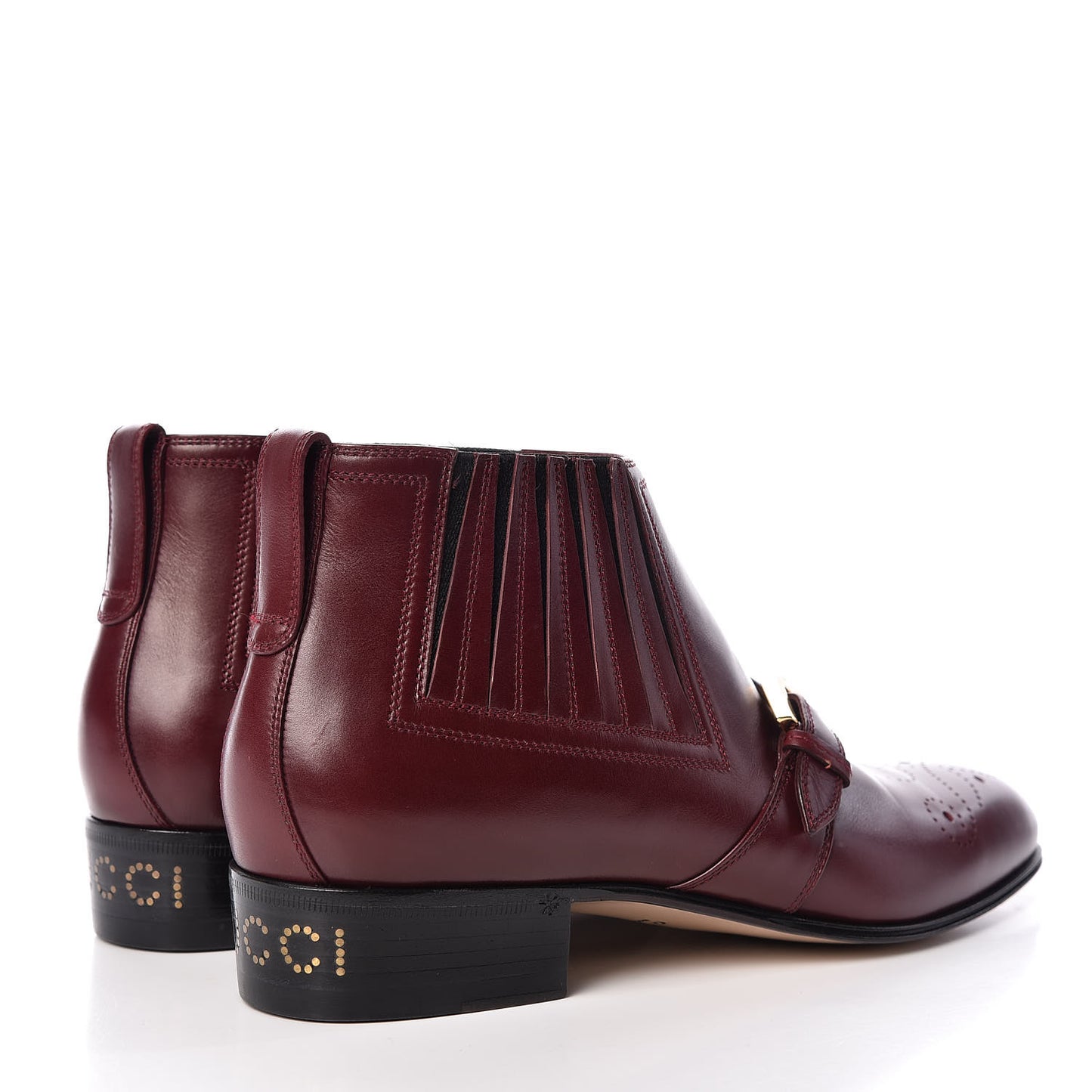 New Waxed Calfskin Womens G Medallion Toe Ankle Boots 37 Red Bordeaux