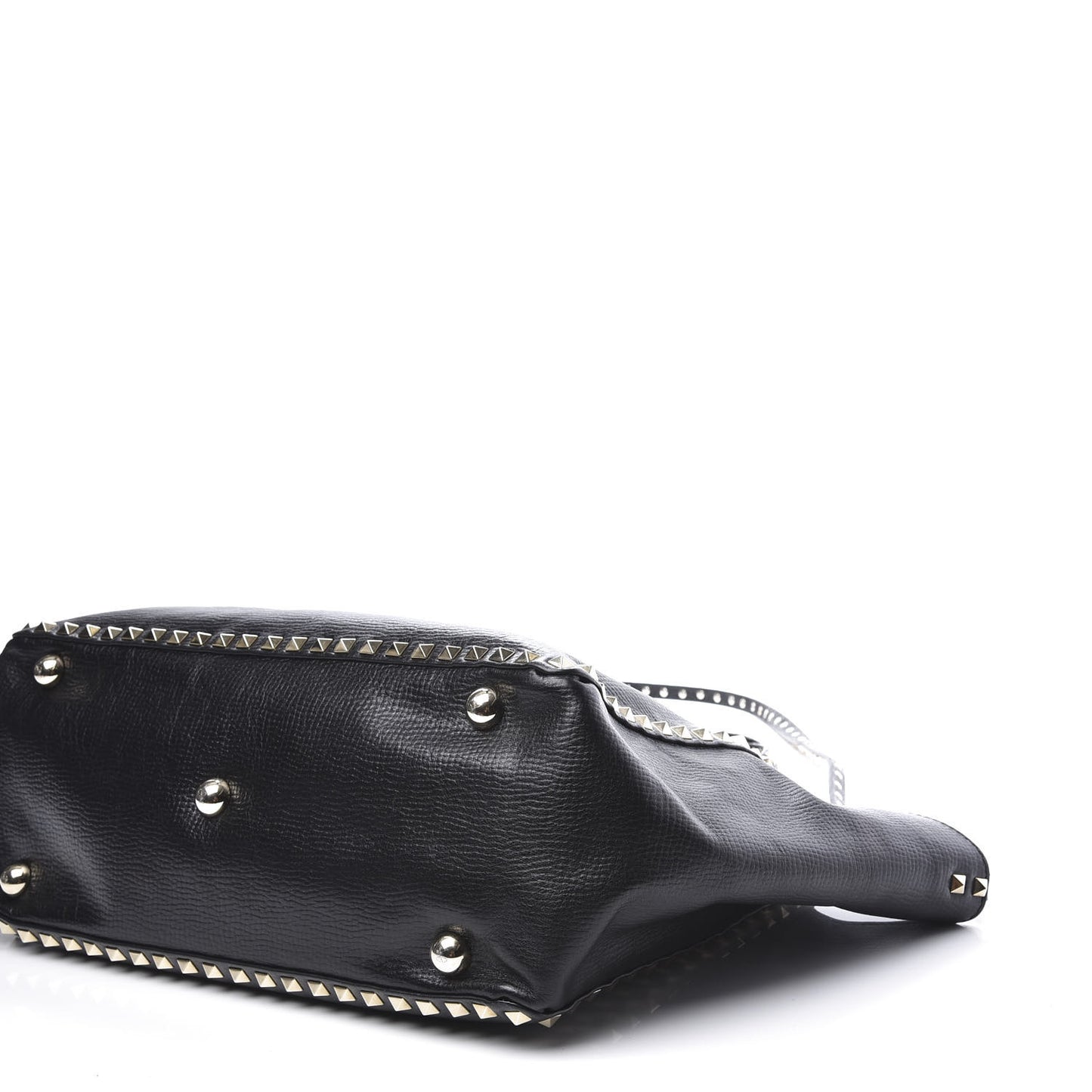 Textured Calfskin Medium Rockstud Tote Black