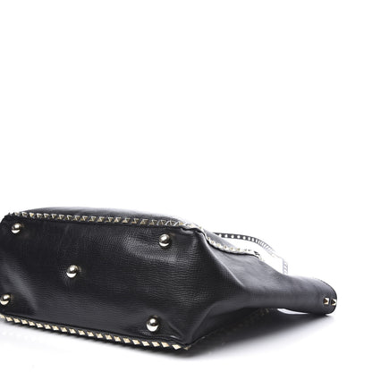 Valentino Garavani Textured Calfskin Medium Rockstud Tote Black 8 of 13