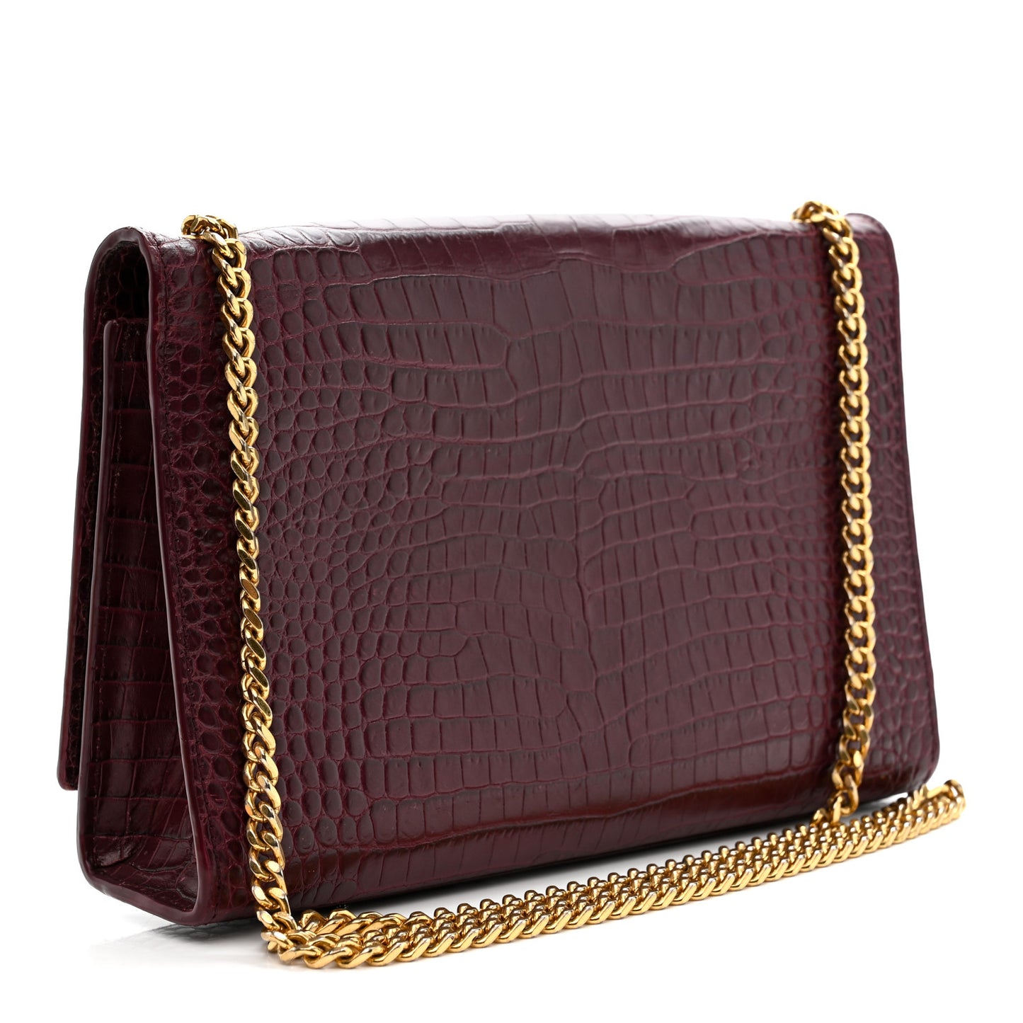 Calfskin Crocodile Embossed Medium Classic Monogram Kate Tassel Satchel Dark Red