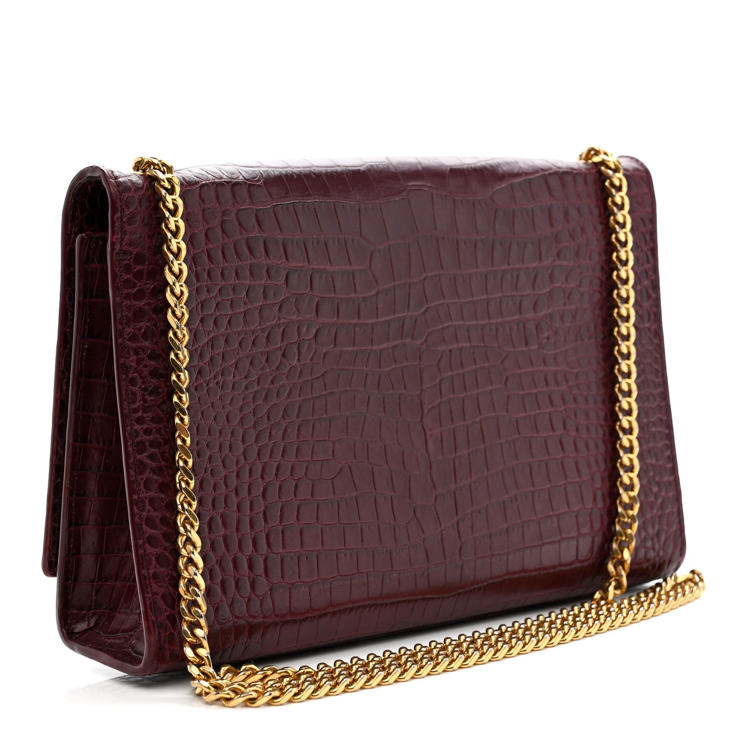 Saint Laurent Calfskin Crocodile Embossed Medium Classic Monogram Kate Tassel Satchel Dark Red 3 of 15