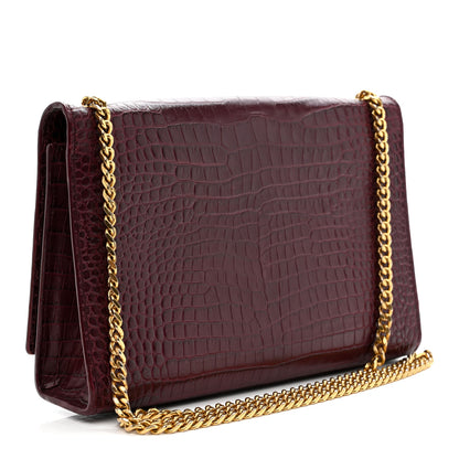 Saint Laurent Calfskin Crocodile Embossed Medium Classic Monogram Kate Tassel Satchel Dark Red 3 of 15