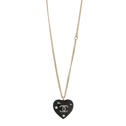 Chanel Resin Crystal CC Heart Necklace Black Gold 1 of 3