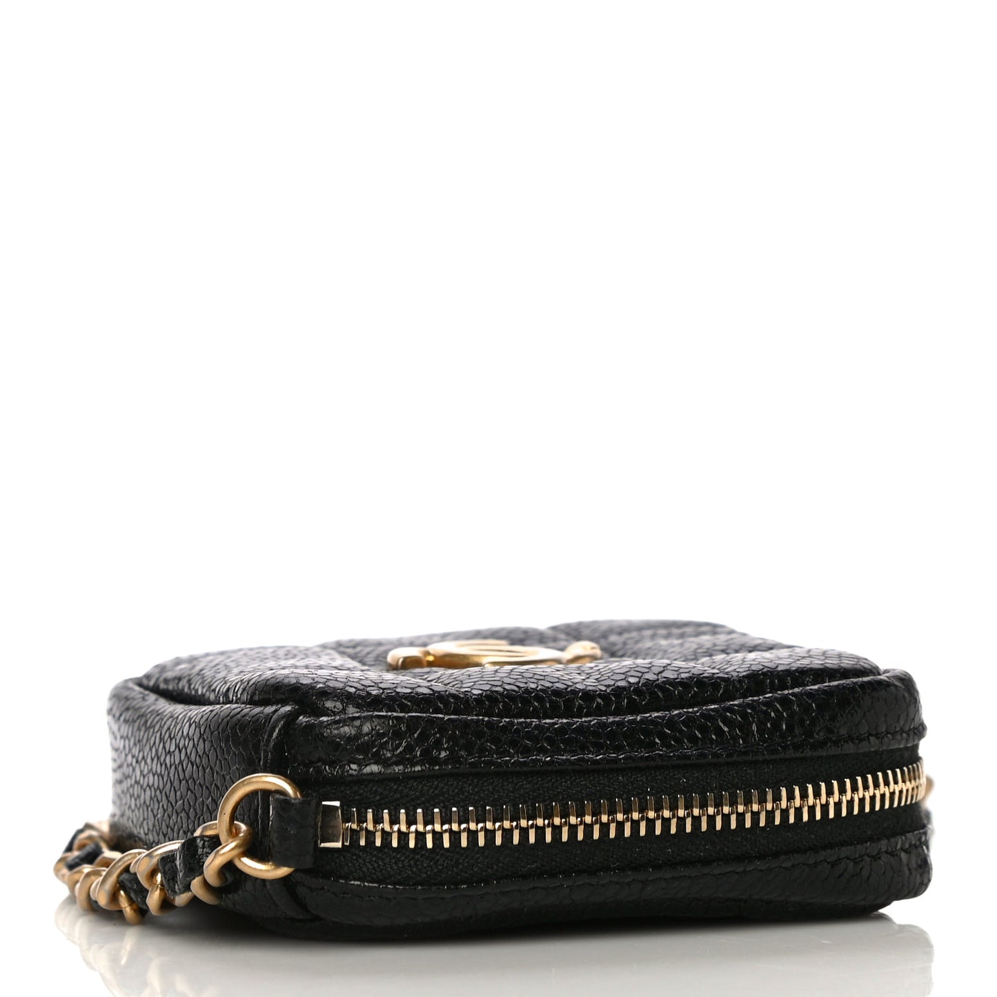 Caviar Quilted Diamond Coin Purse With Chain Black