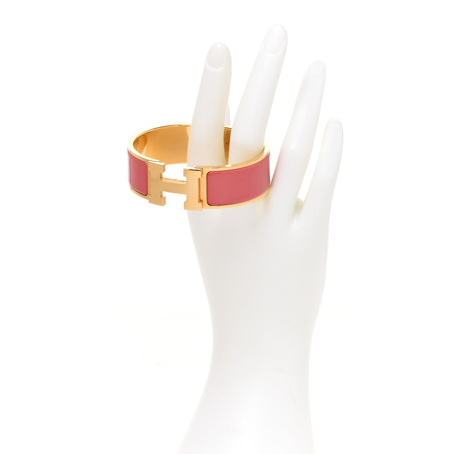 Hermes Enamel Wide Clic Clac H Bracelet PM Rouge Corail 2 of 6