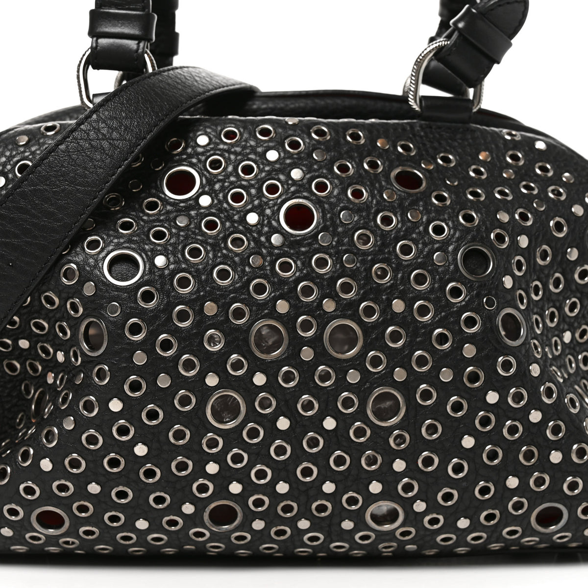 Calfskin Eyelet Small Panettone Bowling Bag Black