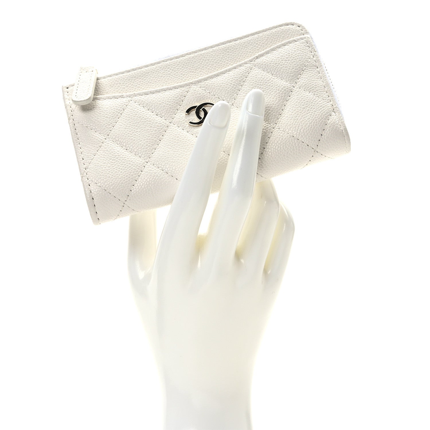 Chanel Caviar Quilted CC Zip Around Card Holder White 2 of 7