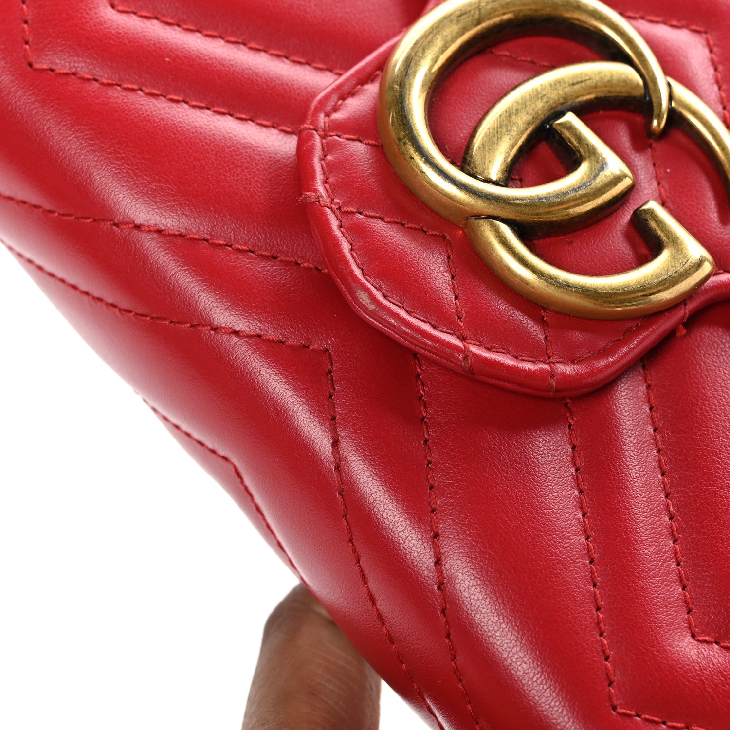 Gucci Calfskin Matelasse GG Marmont Chain Wallet Hibiscus Red 11 of 11