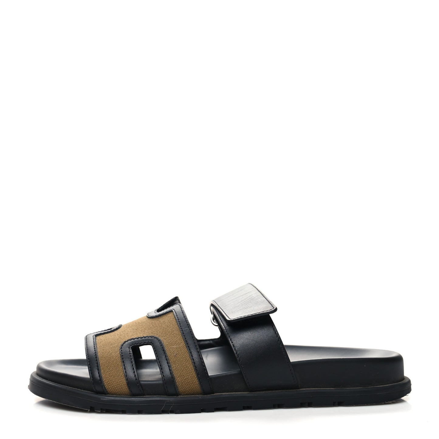 Canvas Calfskin Mens Chypre Sandals 42 Kaki Black
