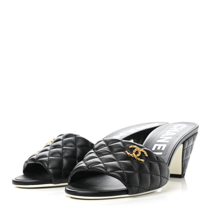 Chanel Lambskin Quilted Textured CC Mules 41 Black 3 of 9