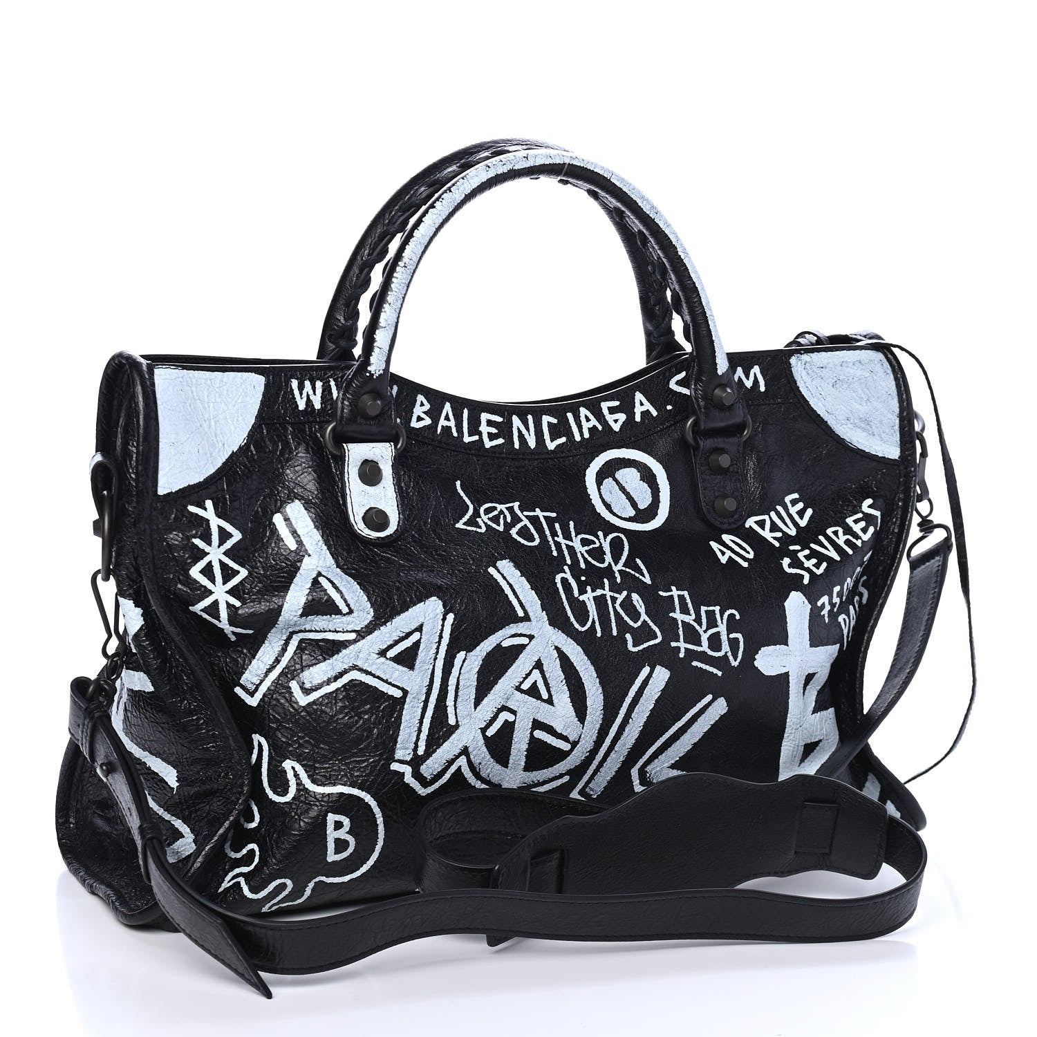Balenciaga Agneau Arena Graffiti All Over Classic Hardware City Black White 2 of 4