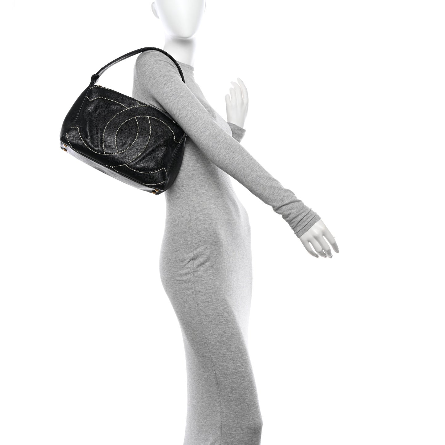 Caviar CC Stitched Medium Hobo Black