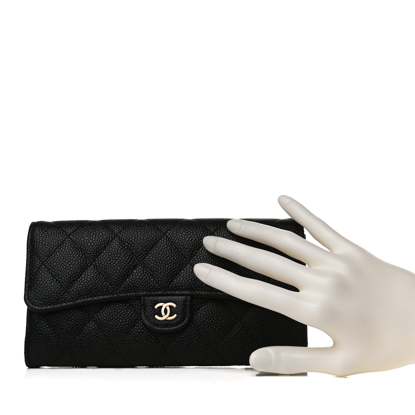 Caviar Quilted Large Gusset Flap Wallet Black
