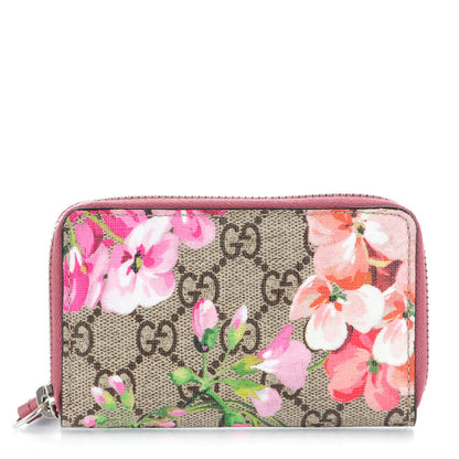 Gucci GG Supreme Monogram Blooms Zip Around Card Case Wallet Beige Multicolor Dry Rose 1 of 6