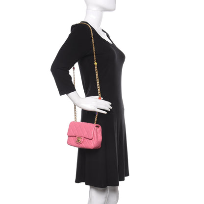 Chanel Lambskin Resin Quilted Mini Pearl Samba Square Flap Pink 2 of 11