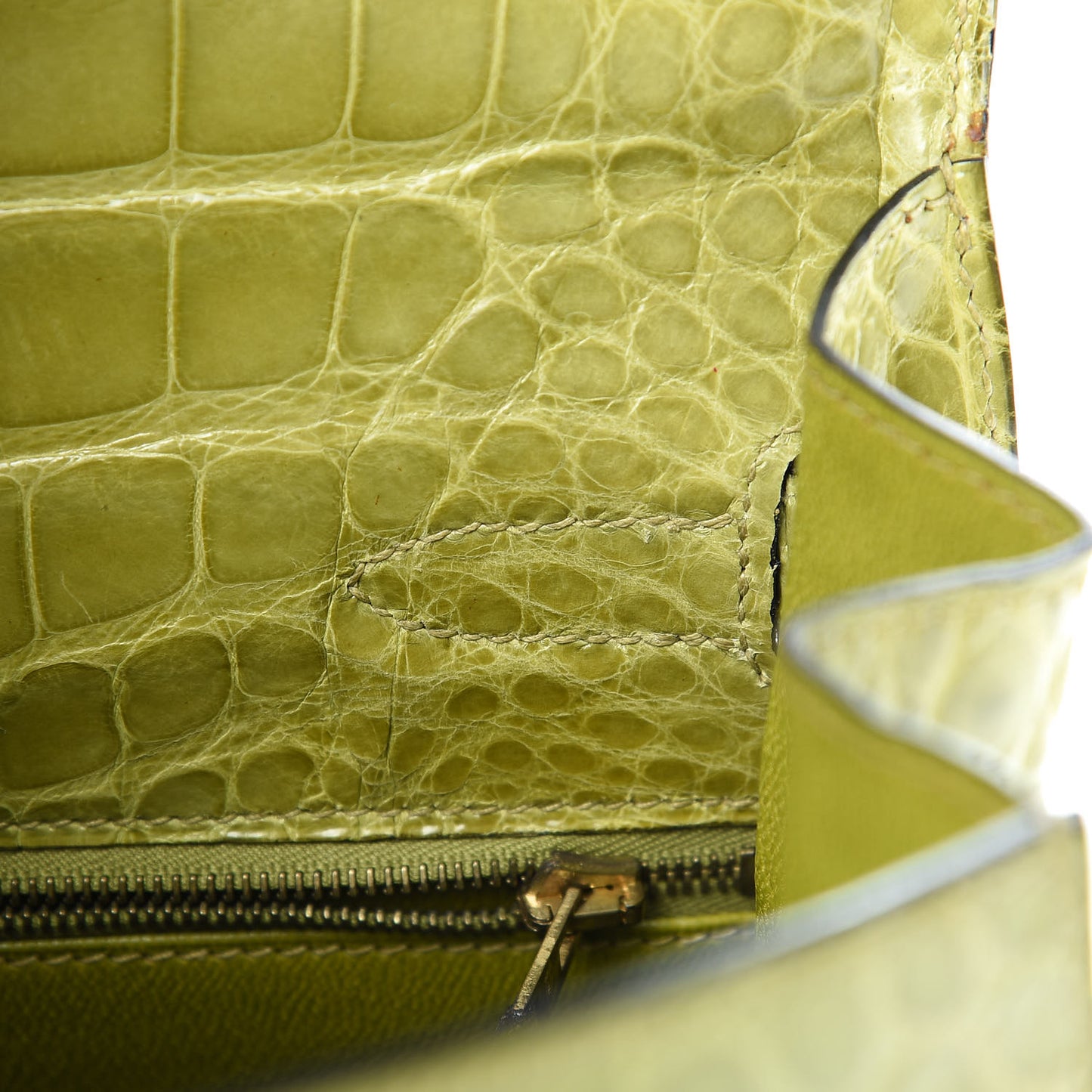 Shiny Alligator Kelly Sellier 32 Vert Chartreuse