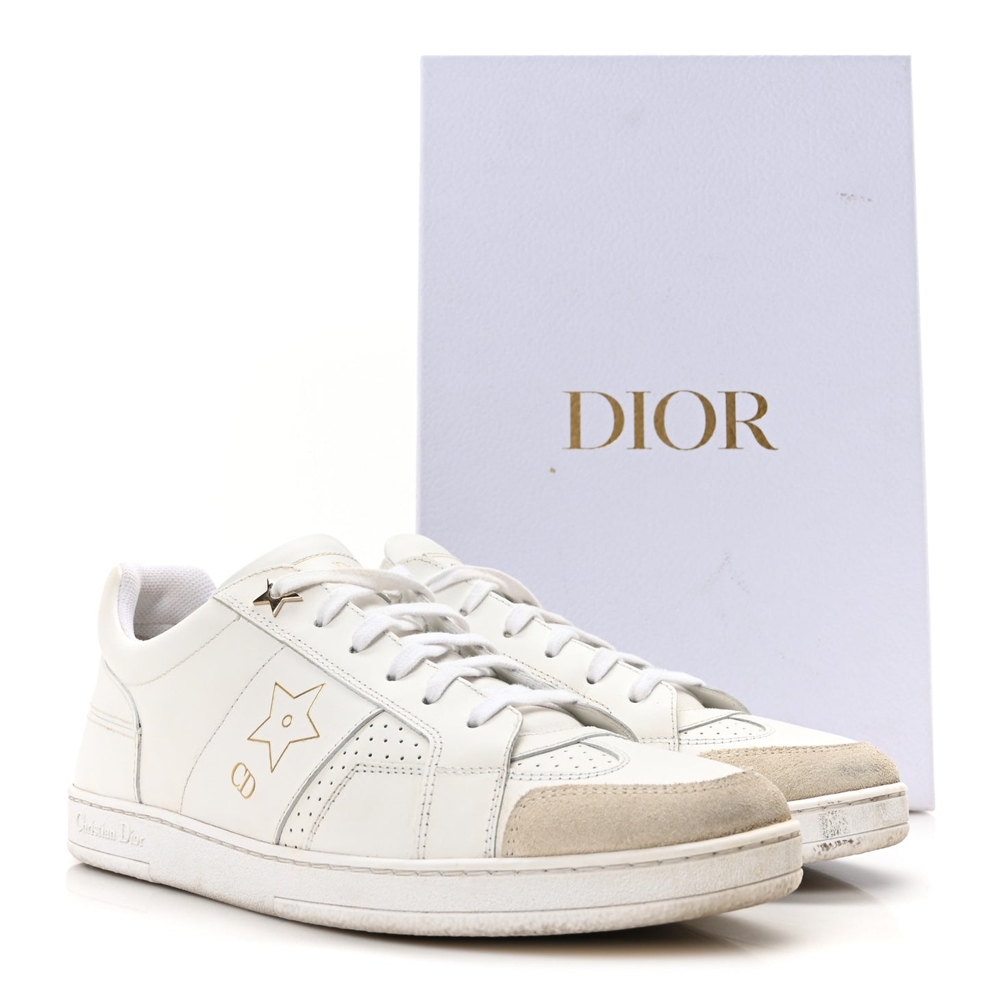 Calfskin Suede Dior Star Low Top Sneakers 39 White Gold