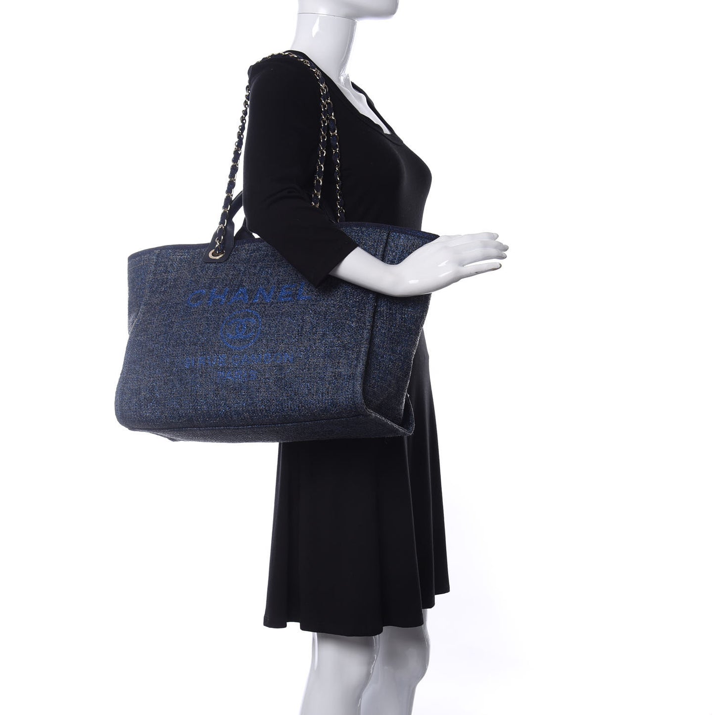 Lurex Canvas Medium Deauville Tote Navy Blue