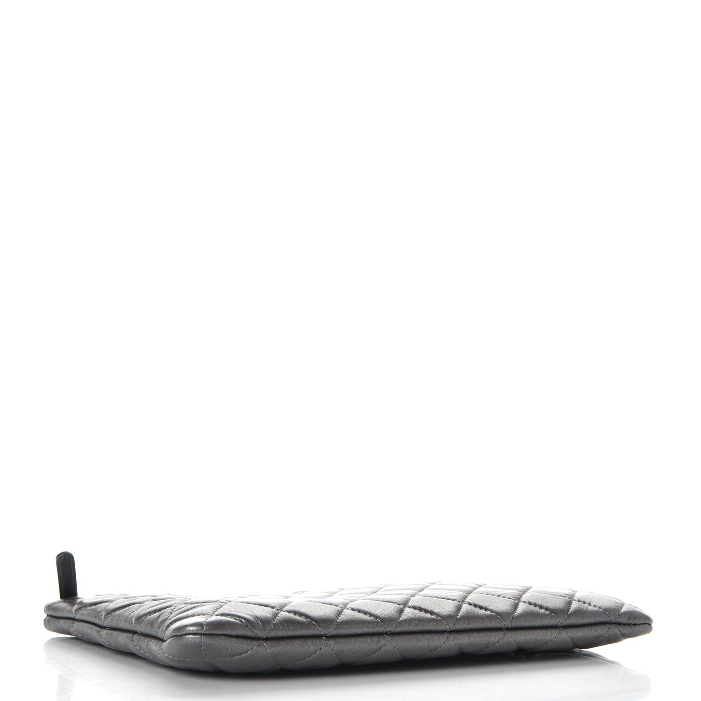 Metallic Lambskin Quilted Medium Cosmetic Case Silver