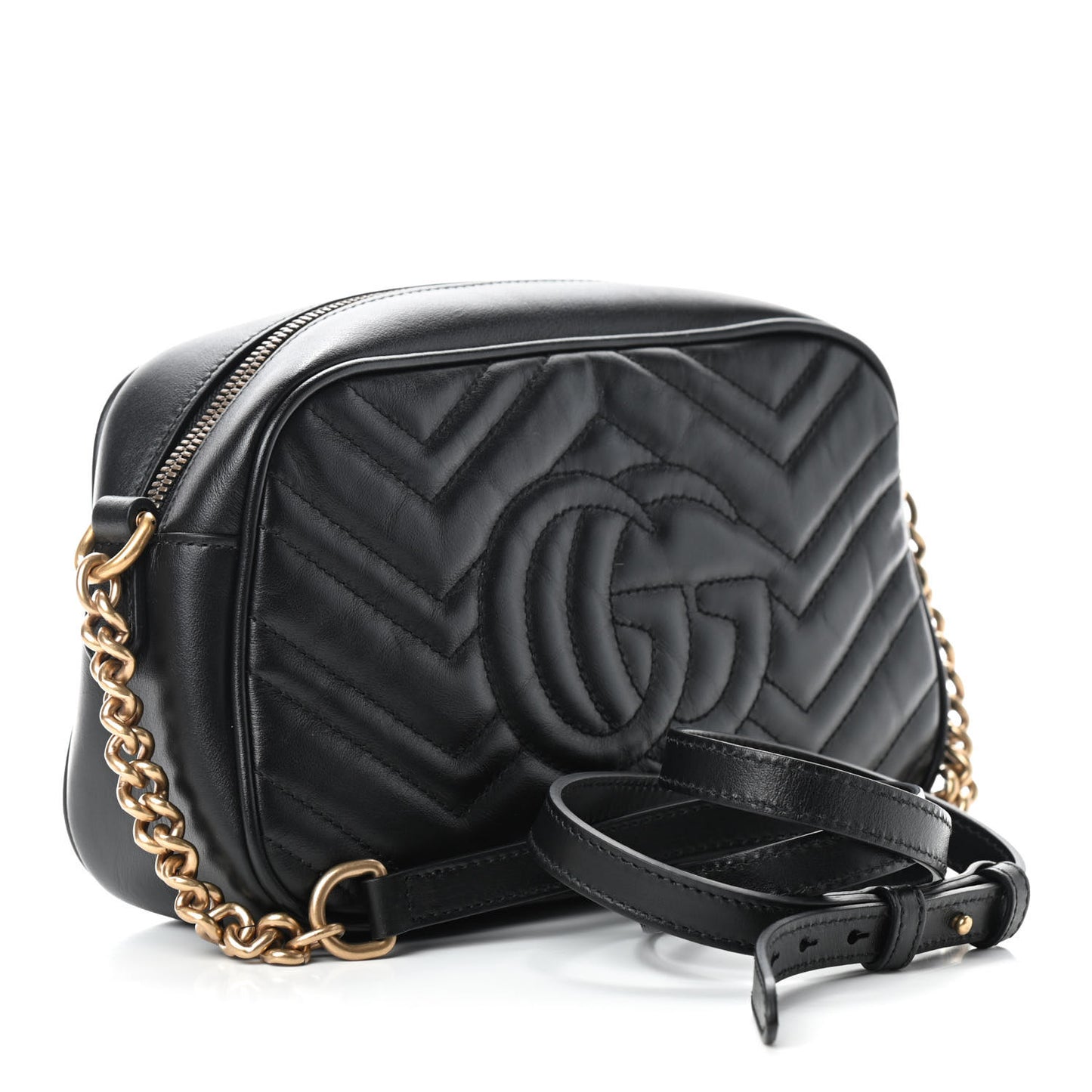 Calfskin Matelasse Small GG Marmont Chain Shoulder Bag Black