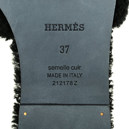 Hermes Woolskin Oran Sandals 37 Black 6 of 9