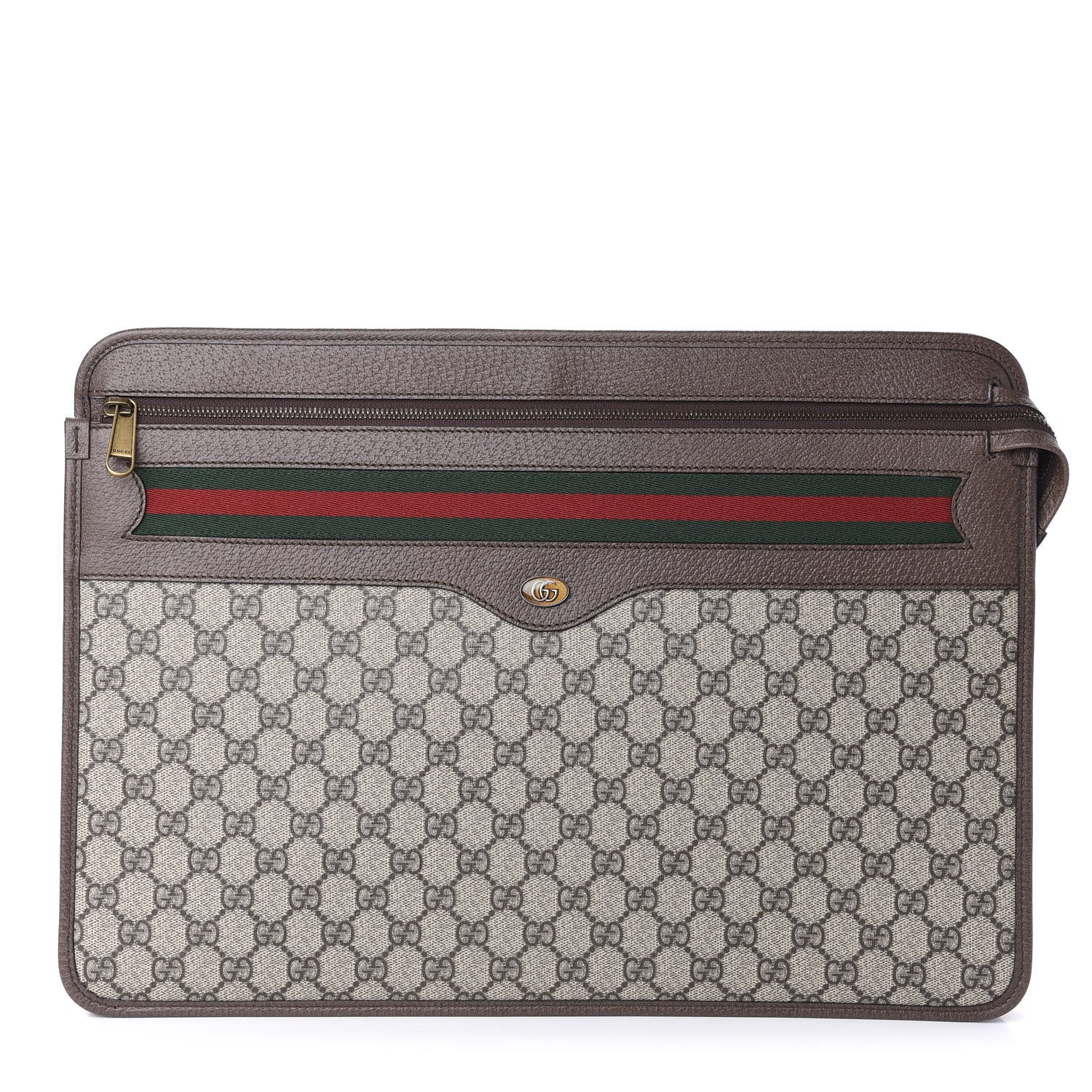 Gucci GG Supreme Monogram Textured Calfskin Web Ophidia Documents Holder Beige Ebony New Acero 1 of 9