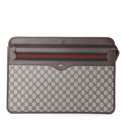 Gucci GG Supreme Monogram Textured Calfskin Web Ophidia Documents Holder Beige Ebony New Acero 1 of 9