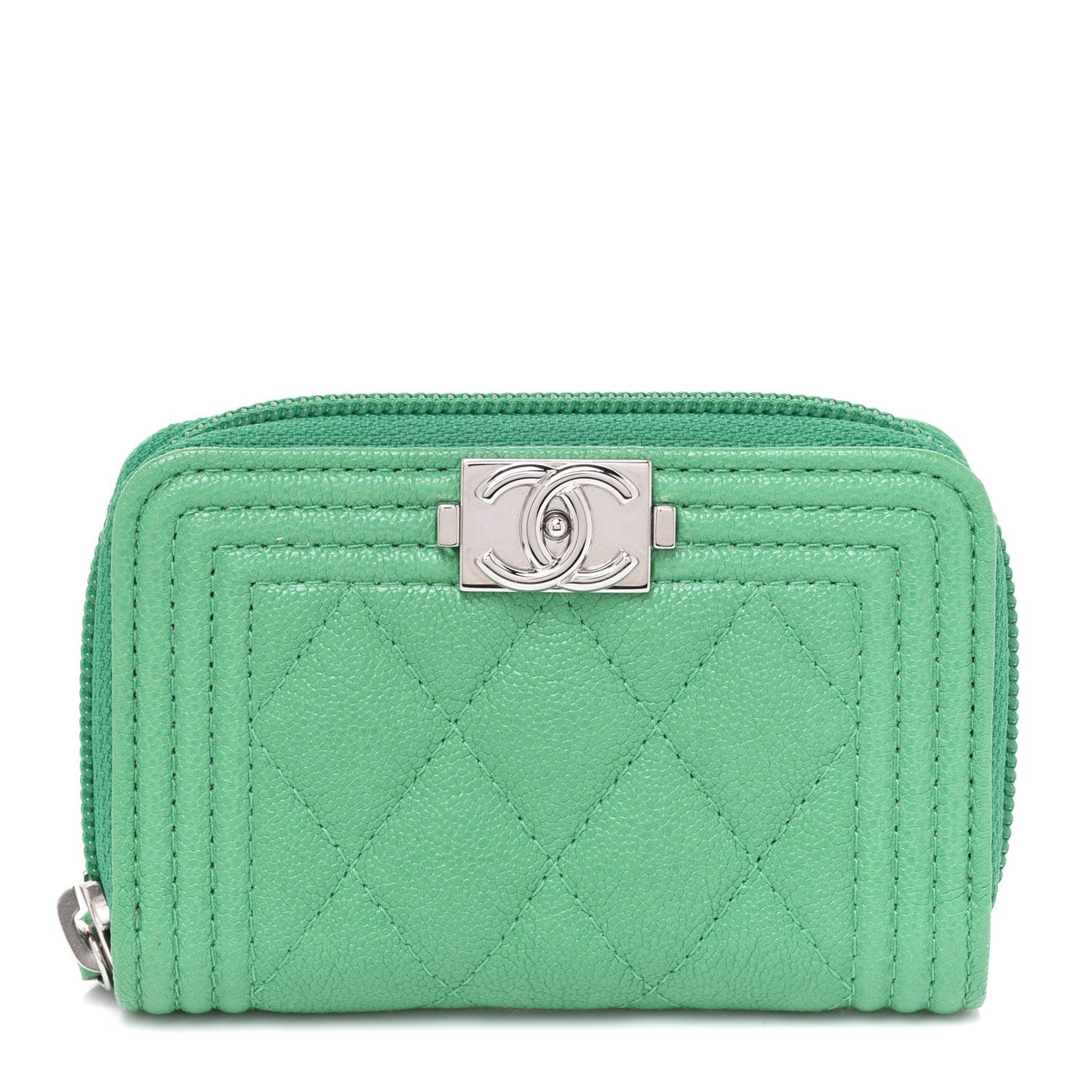 Caviar Quilted Boy Zip Around Coin Purse Wallet Green