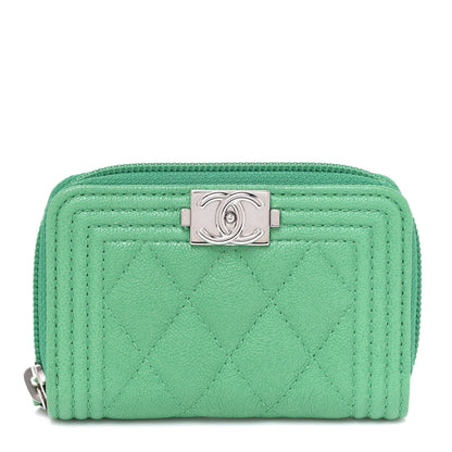 Chanel Caviar Quilted Boy Zip Around Coin Purse Wallet Green 1 of 8