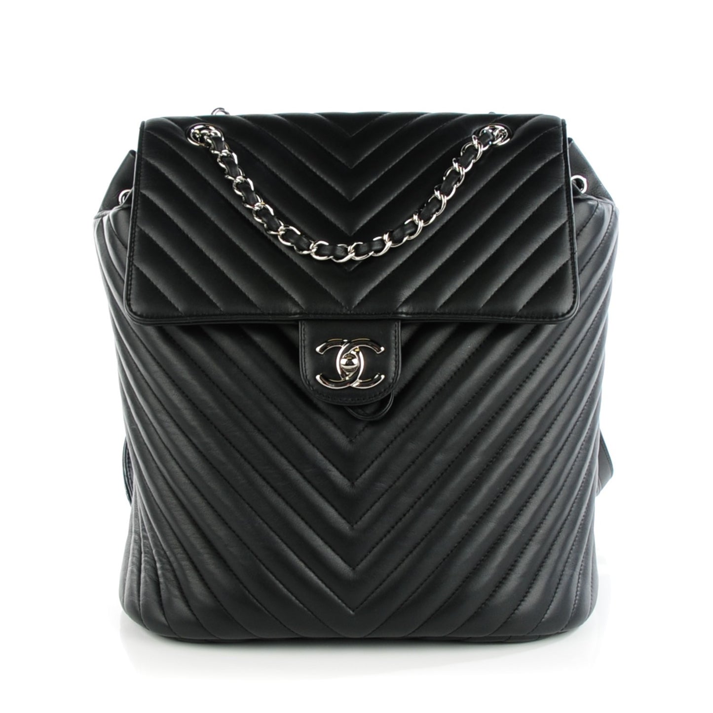 Calfskin Chevron Quilted Large Urban Spirit Backpack Black