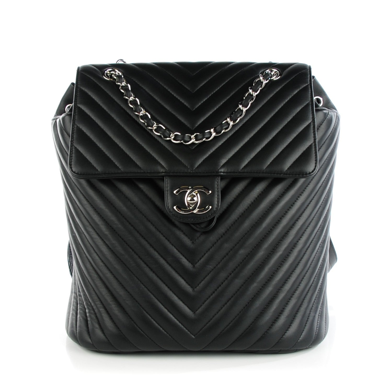 Chanel Calfskin Chevron Quilted Large Urban Spirit Backpack Black 1 of 9