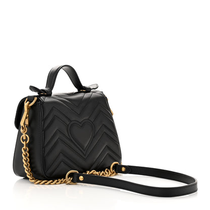 Gucci Calfskin Matelasse Mini GG Marmont Top Handle Shoulder Bag Black 3 of 10
