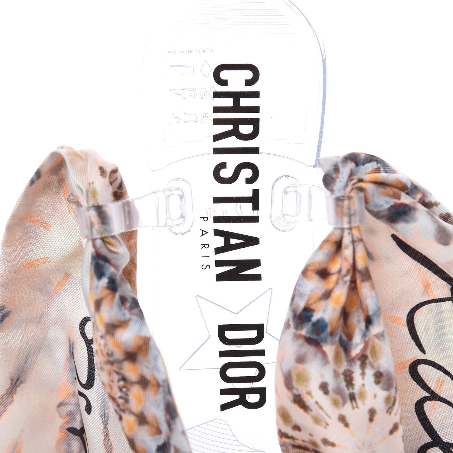 Christian Dior PVC Silk KaleiDiorscopic Mitzah Scarf Thong Sandals 36 Nude 6 of 8