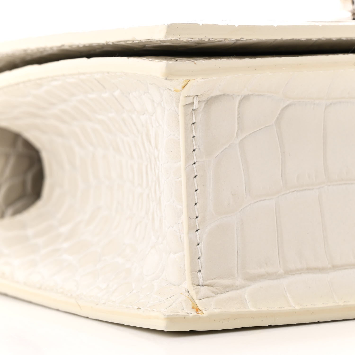 Alexander McQueen Shiny Calfskin Crocodile Embossed Knuckle Jeweled Crossbody White 9 of 11
