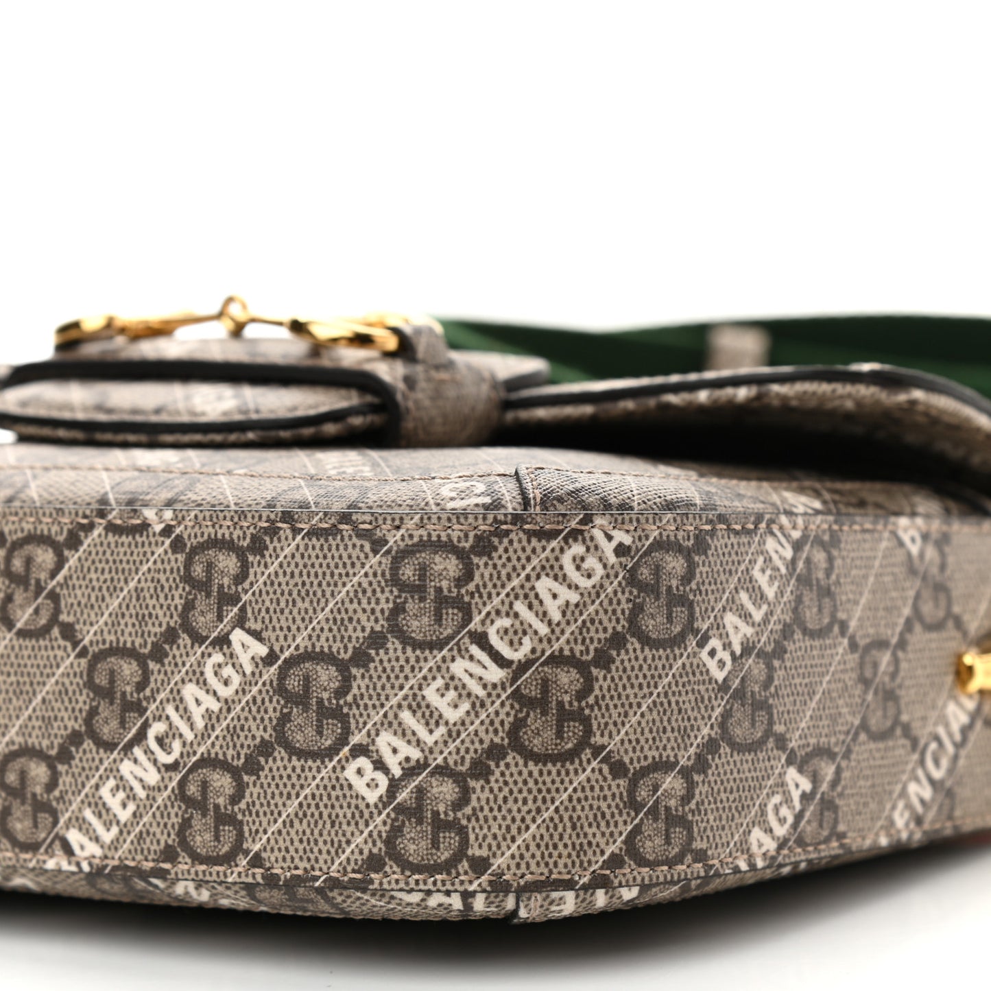 X BALENCIAGA GG Supreme Monogram Web Logo Print Mini Horsebit 1955 Shoulder Bag Beige Ebony