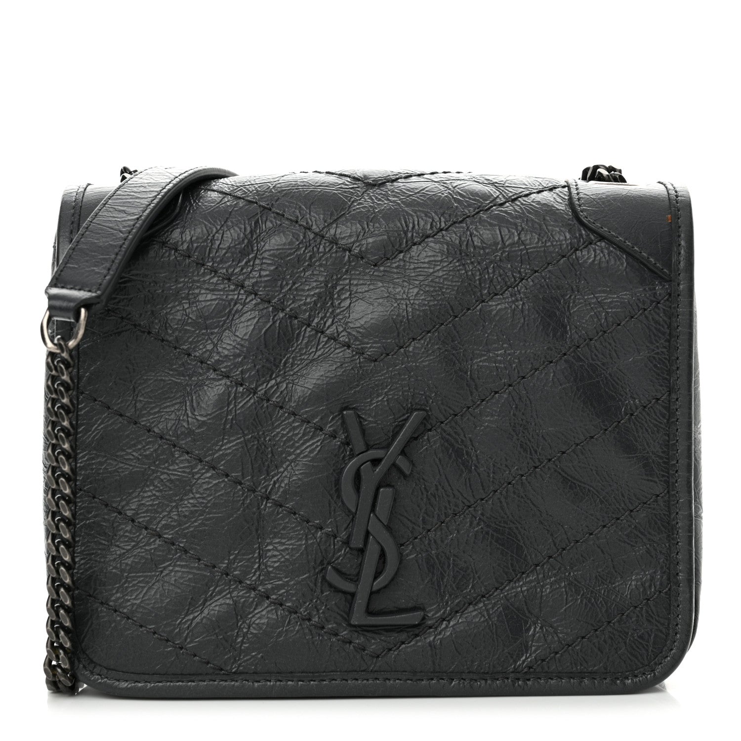 Saint Laurent Crinkled Calfskin Matelasse Monogram Niki Chain Wallet Storm 1 of 11