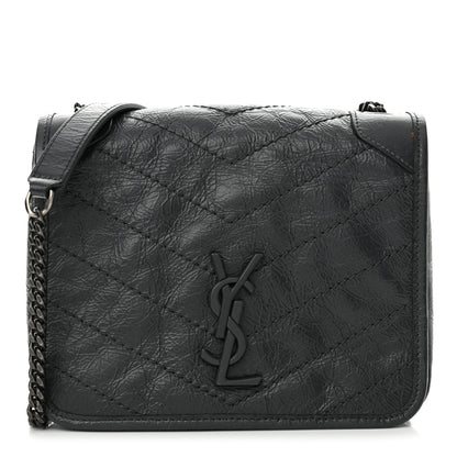 Saint Laurent Crinkled Calfskin Matelasse Monogram Niki Chain Wallet Storm 1 of 11