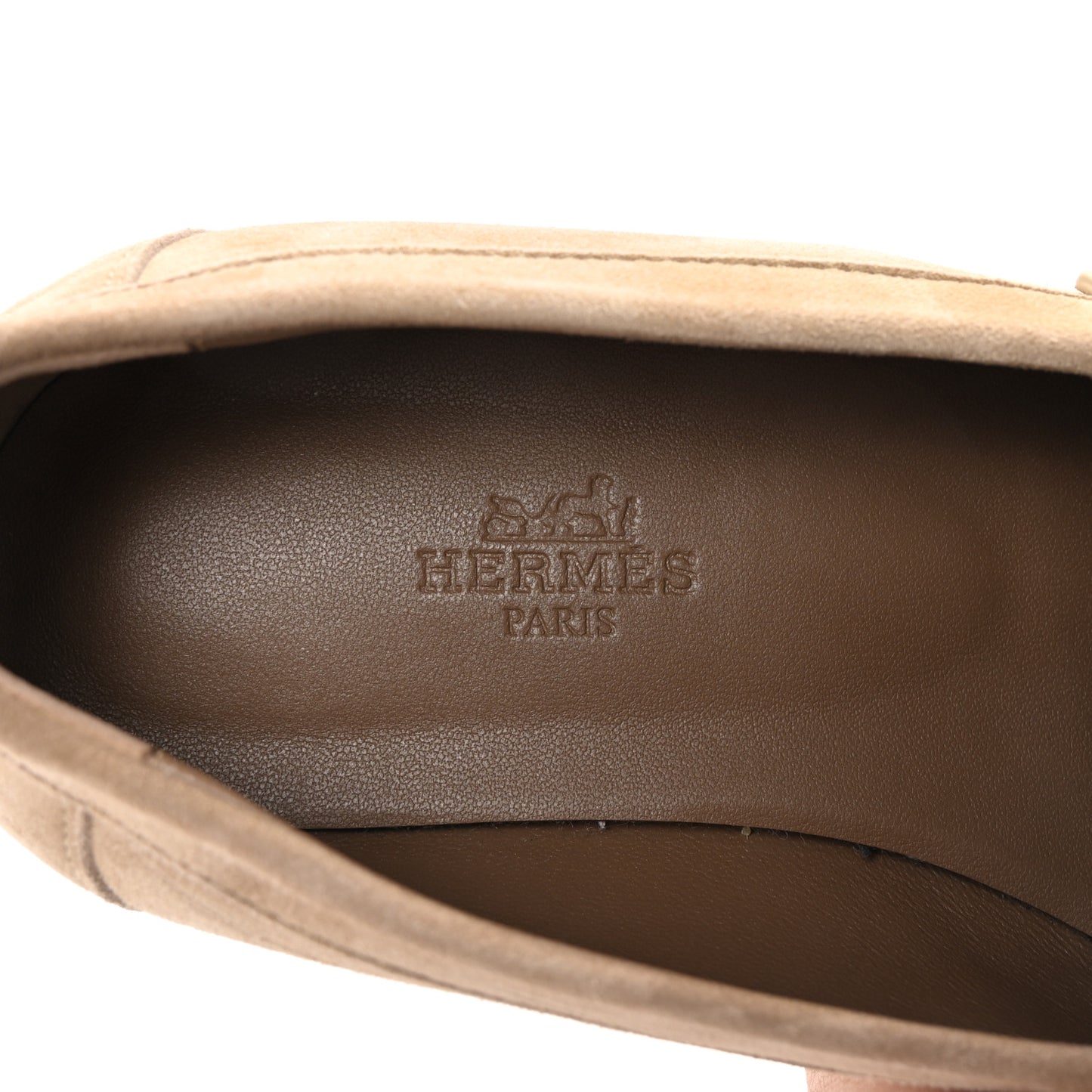 Suede Goatskin Womens Faubourg Loafers 36 Beige Argile