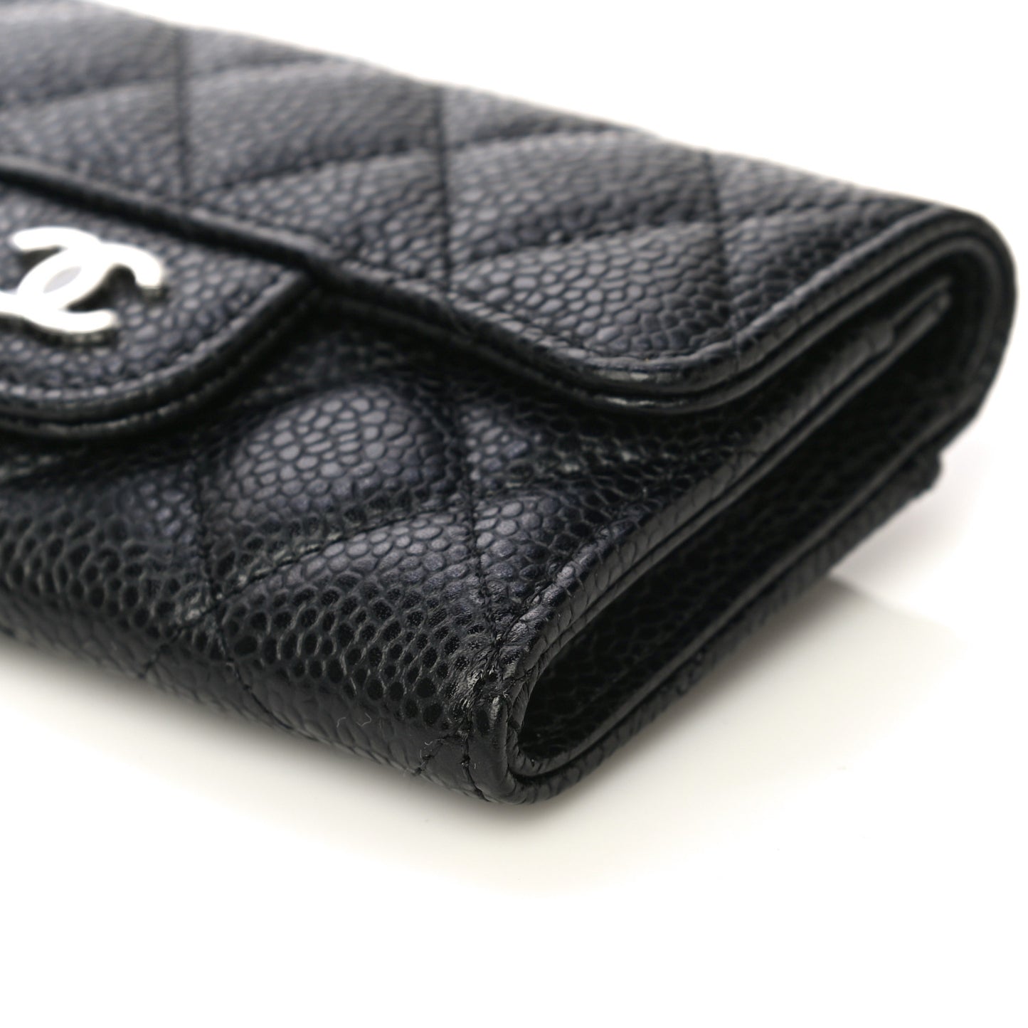 Caviar Quilted Flap Card Holder Wallet Black