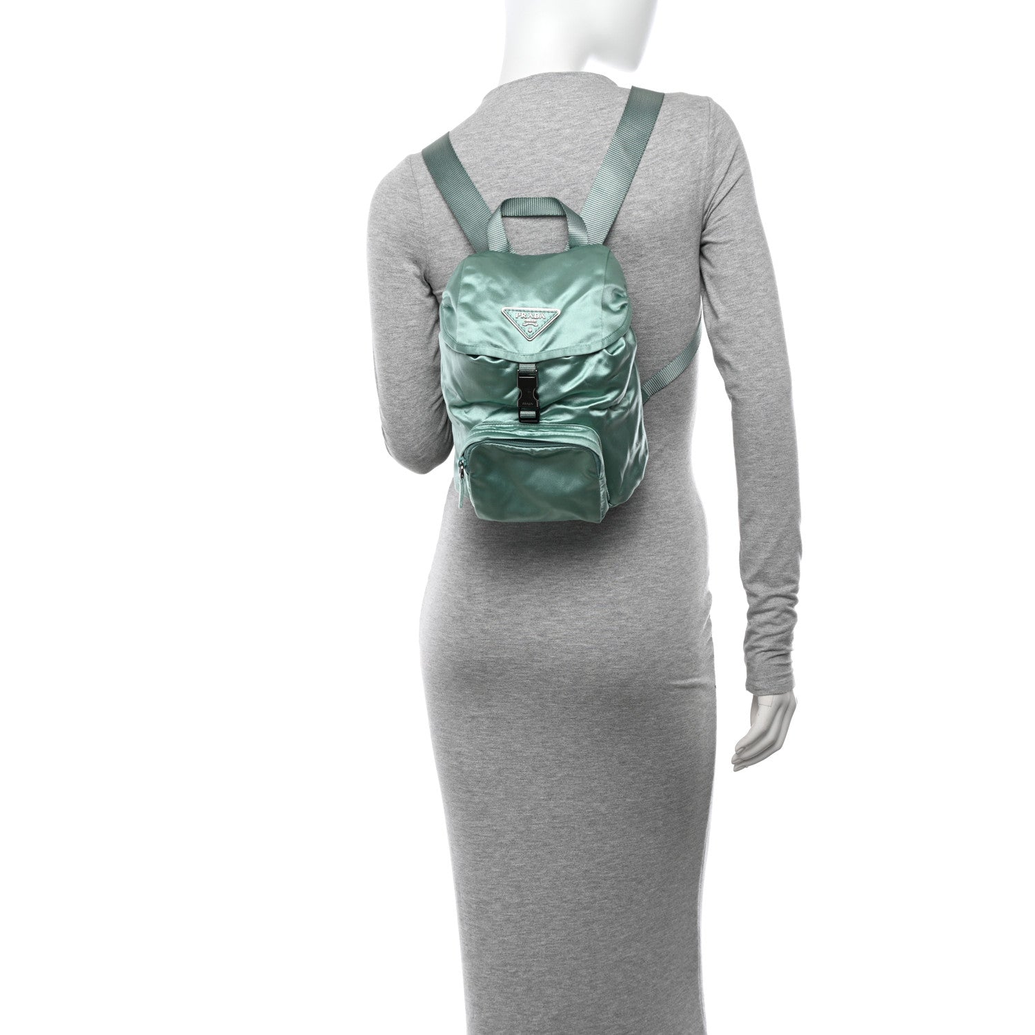 Prada Satin Single Snap Buckle Backpack Menta 2 of 12